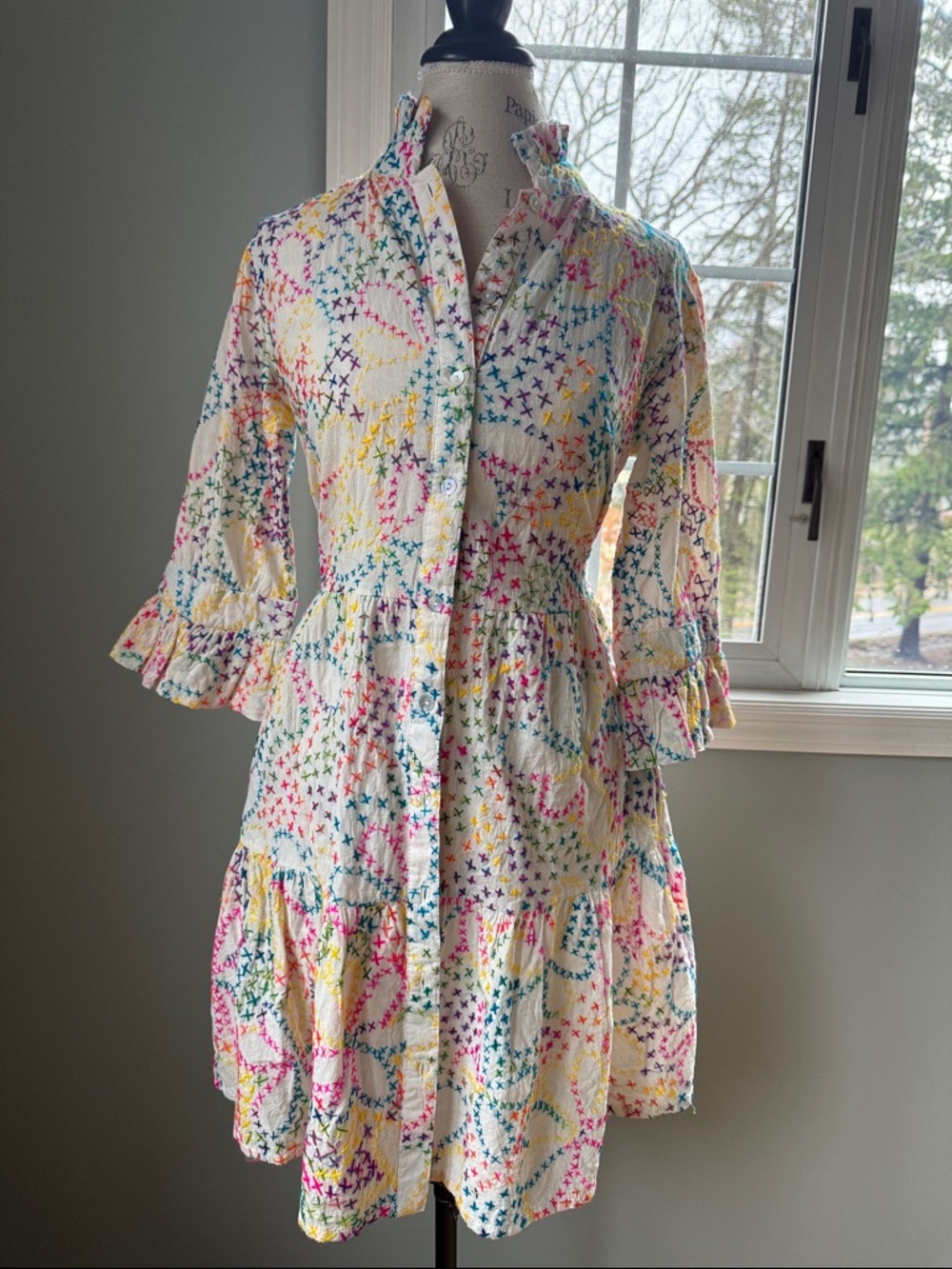 Be Boho embroidered cross‎ stitch festival summer tiered bohemian dress NWOT S